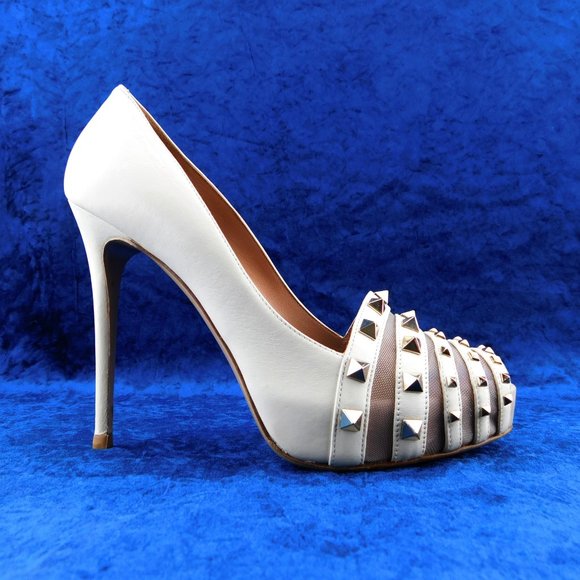VALENTINO Rockstud Ivory Leather Heel Pumps 37 - Picture 3 of 10
